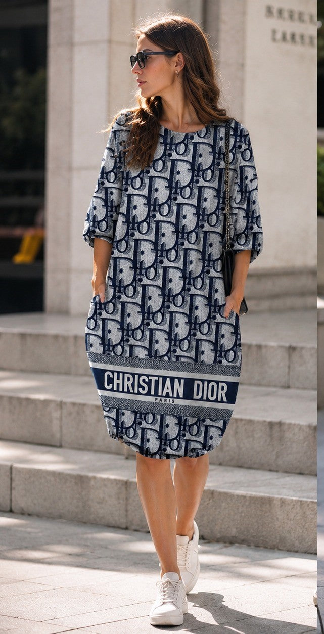 Oblique Monogram Batwing Dress – Black & Beige