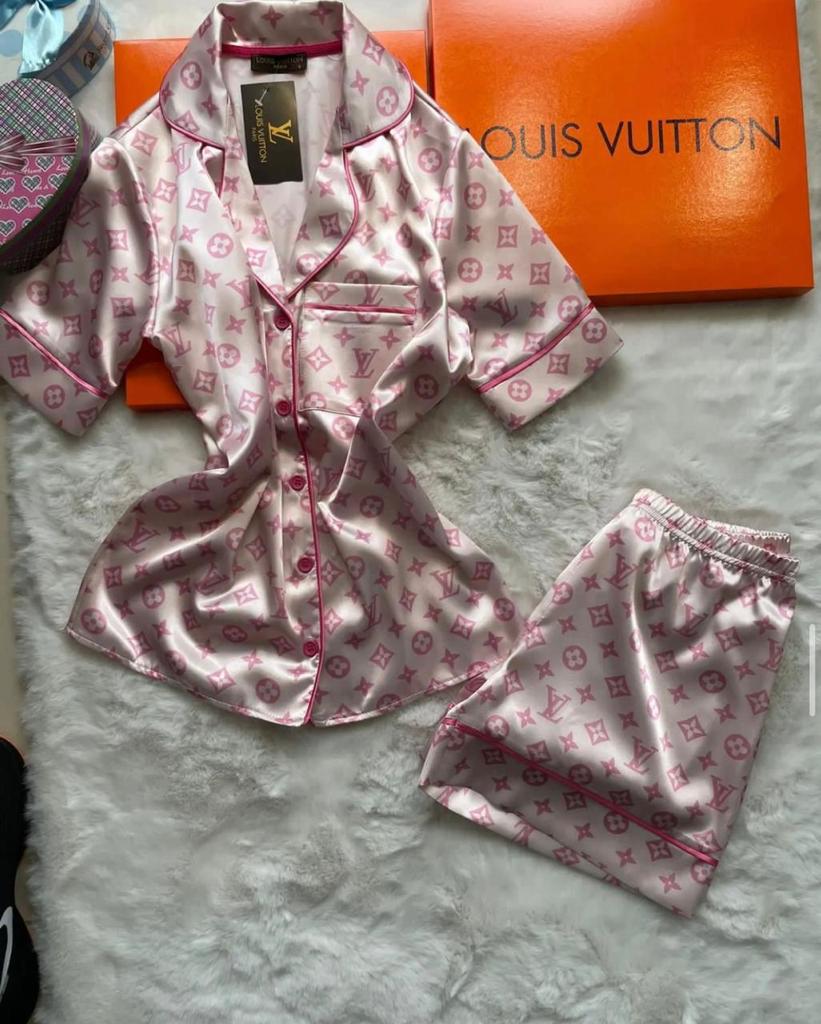 Pink Monogram Satin Pajama Set