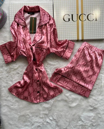 Pink GG Monogram Satin Pajama Set