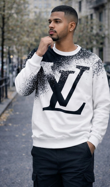 Monochrome Gradient Monogram-Inspired Crewneck Sweatshirt – Black & White