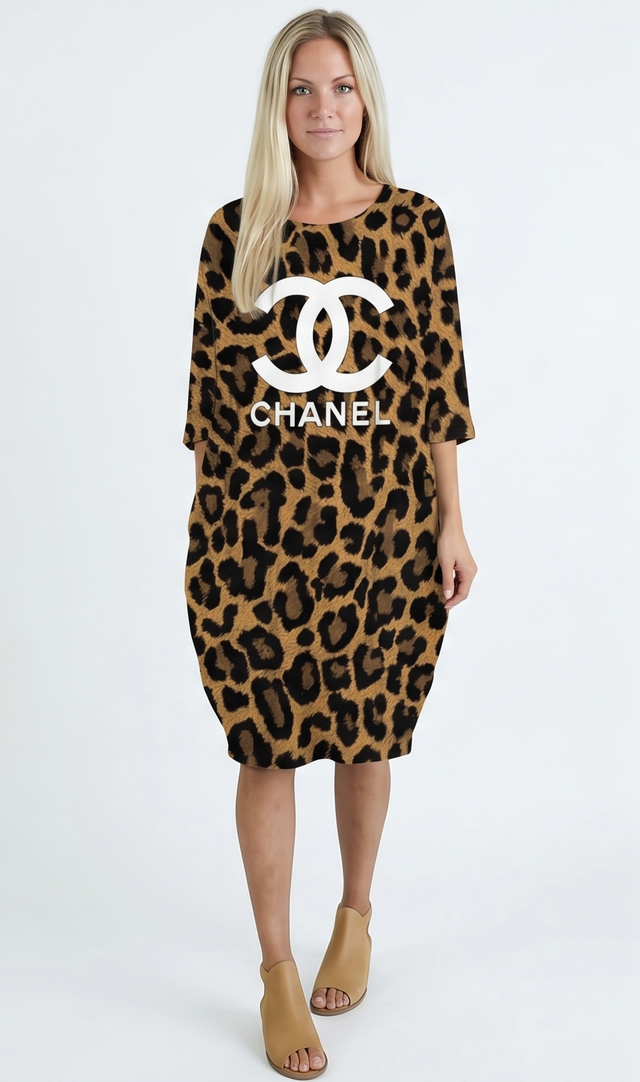 Leopard Luxe Oversized Dress – Beige & Black