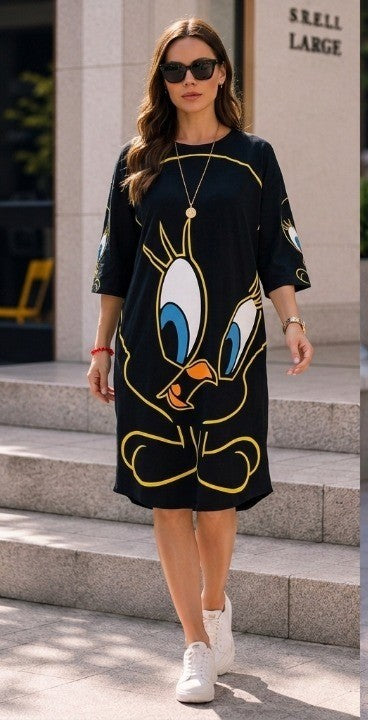 Midnight Cartoon Oversized Tee – Black