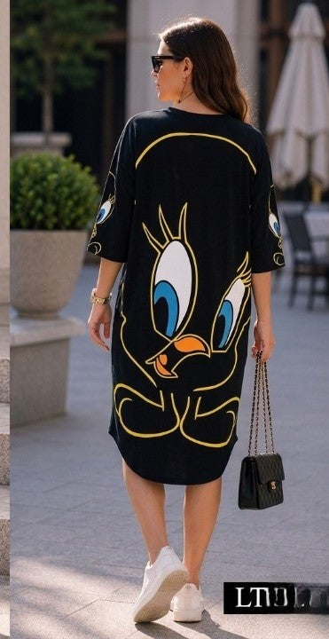 Midnight Cartoon Oversized Tee – Black