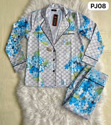 Royal Blue Monogram Silk Shirt - Blue & White