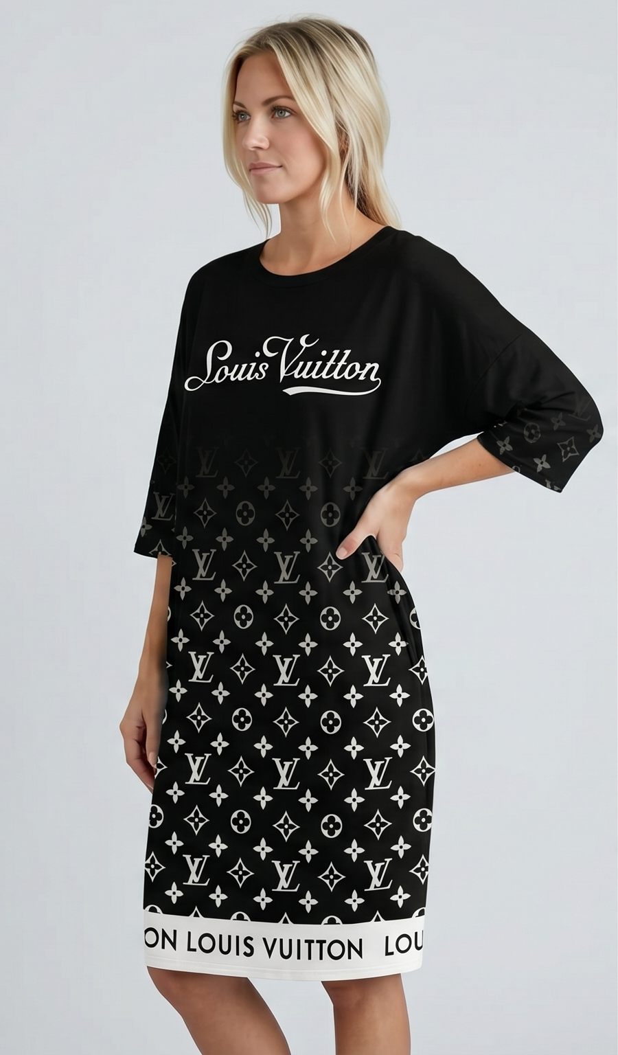 Gradient Monogram Street Dress – Black & White