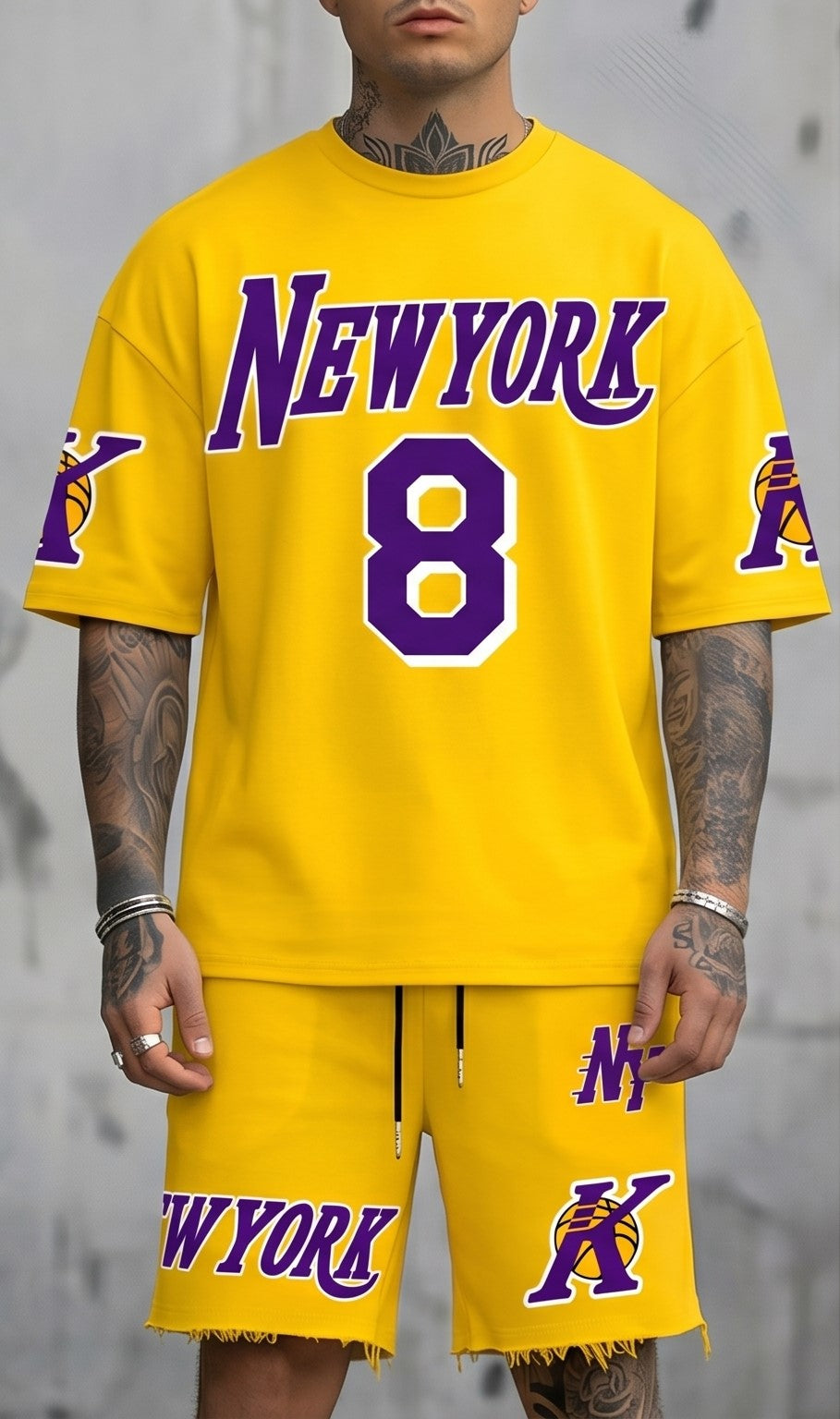 New York 8 Oversized Basketball Jersey Set – Yellow & Black