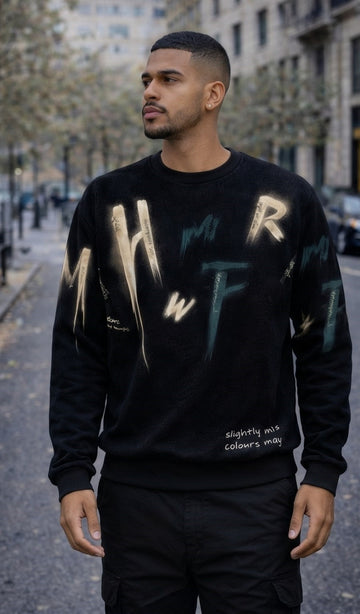 Black Gold Spray-Paint Graphic Crewneck Sweatshirt – Streetwear Edition