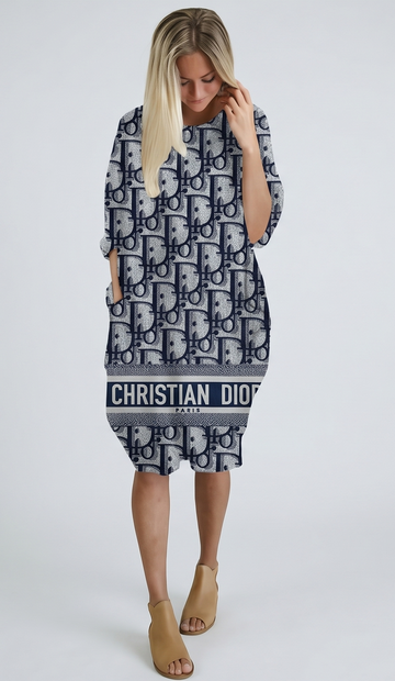 Oblique Monogram Batwing Dress – Black & Beige