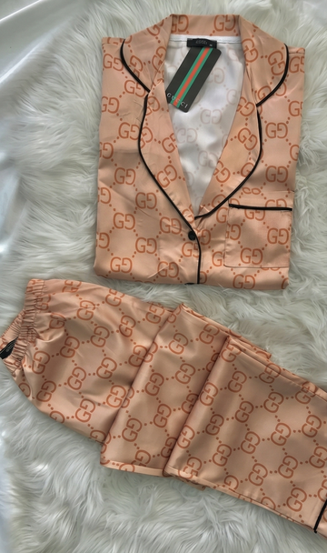 Amber Dune Monogram Satin Set - Beige & Orange