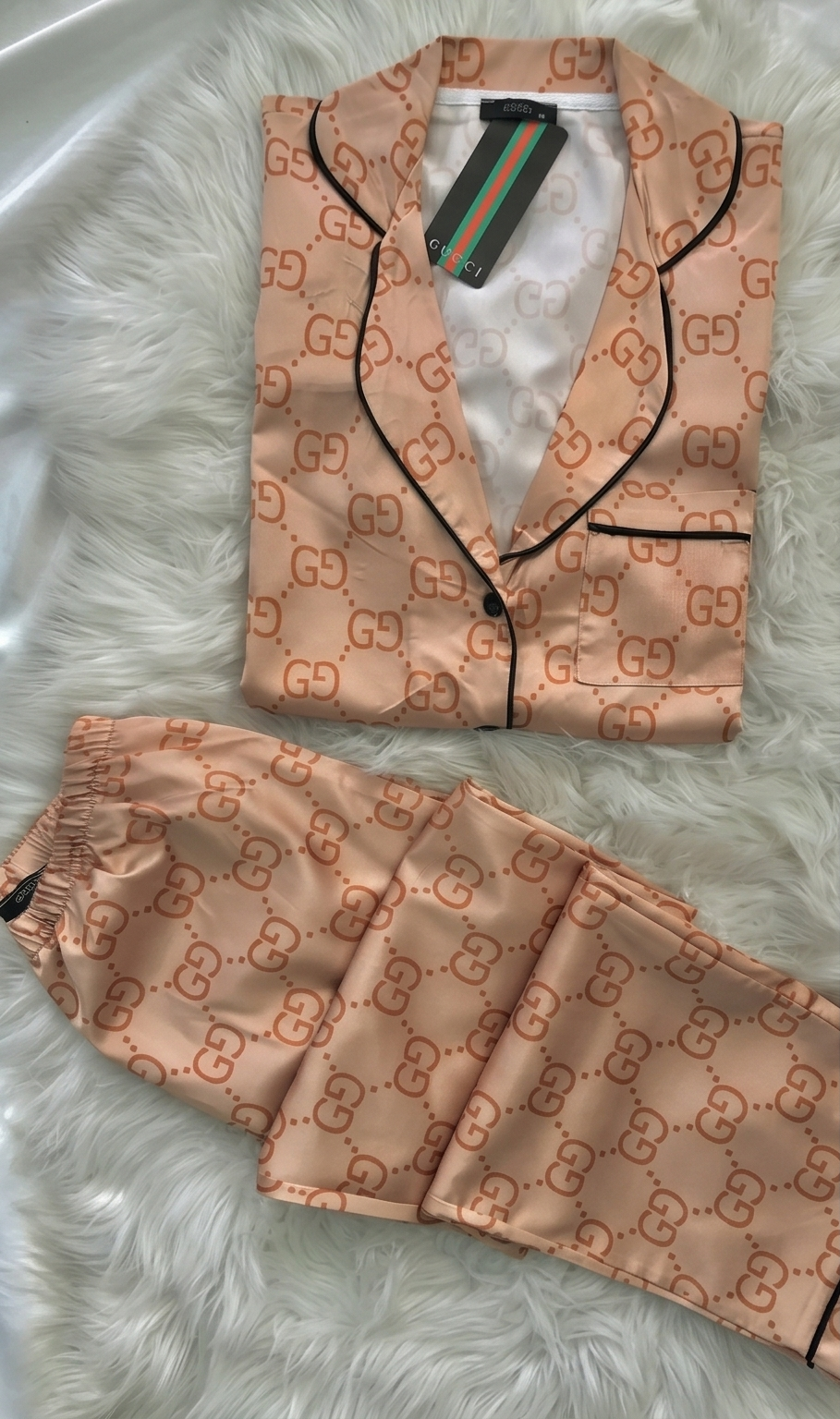 Amber Dune Monogram Satin Set - Beige & Orange