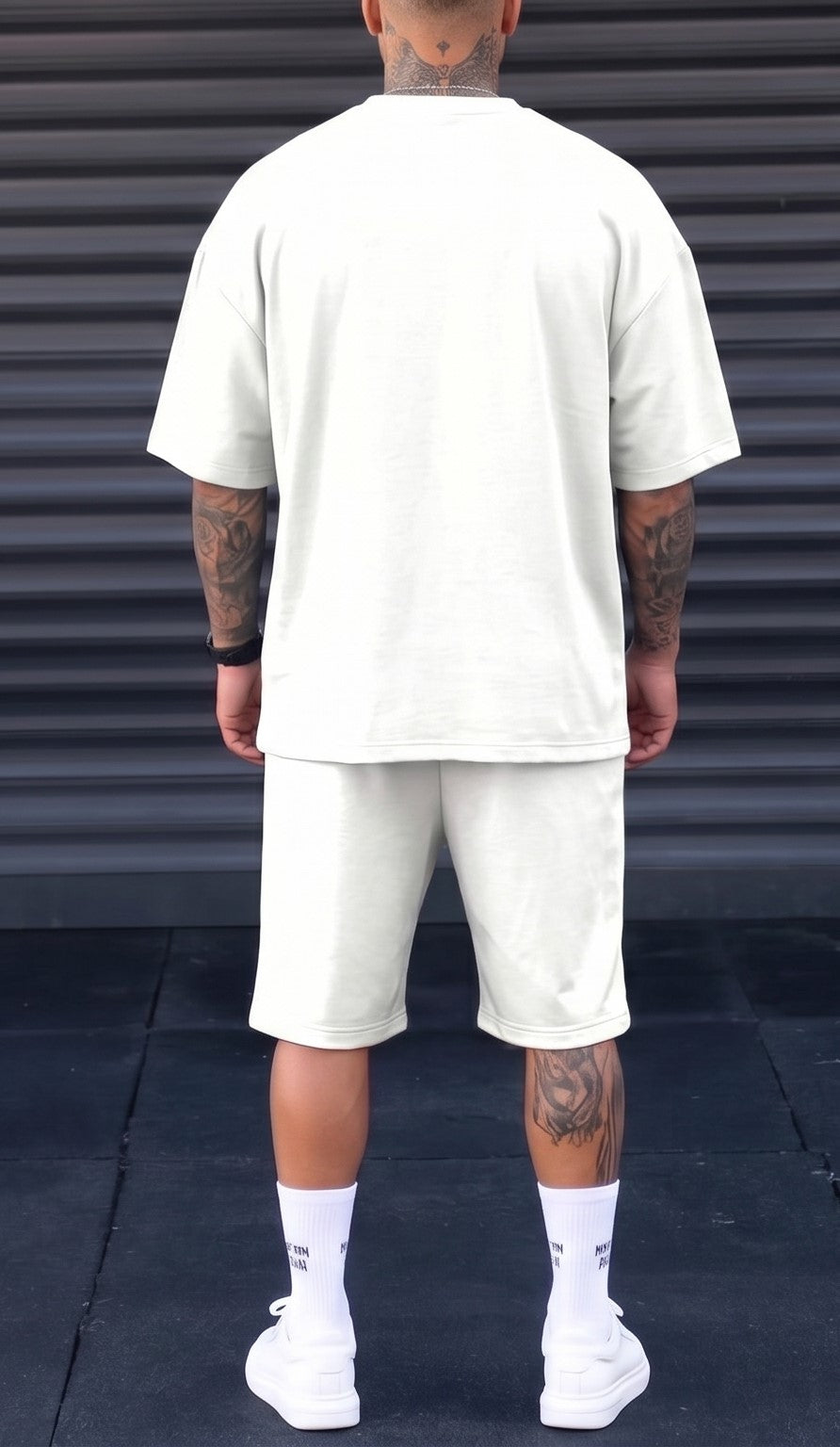 Lion Print Graphic T-Shirt & Shorts Co-Ord Set – White Casual Fit