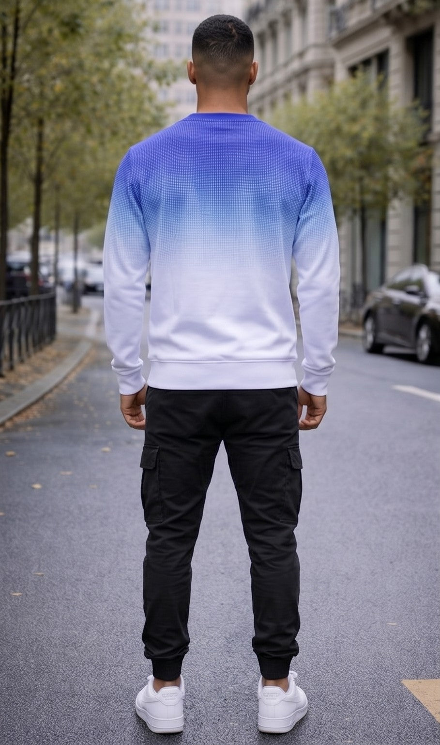 Gradient Blue & White Crew Neck Knit Jumper