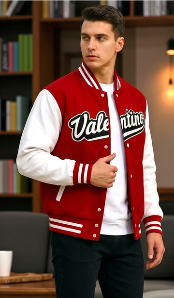 Crimson Classic Baseball Jacket – Red & White