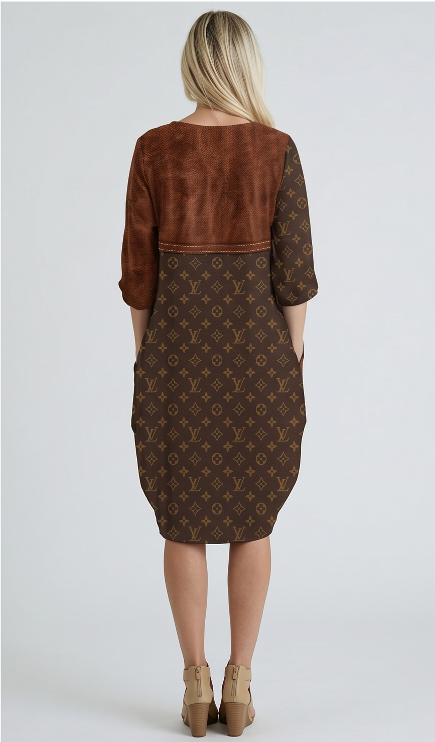 Mocha Monogram Batwing Dress – Brown