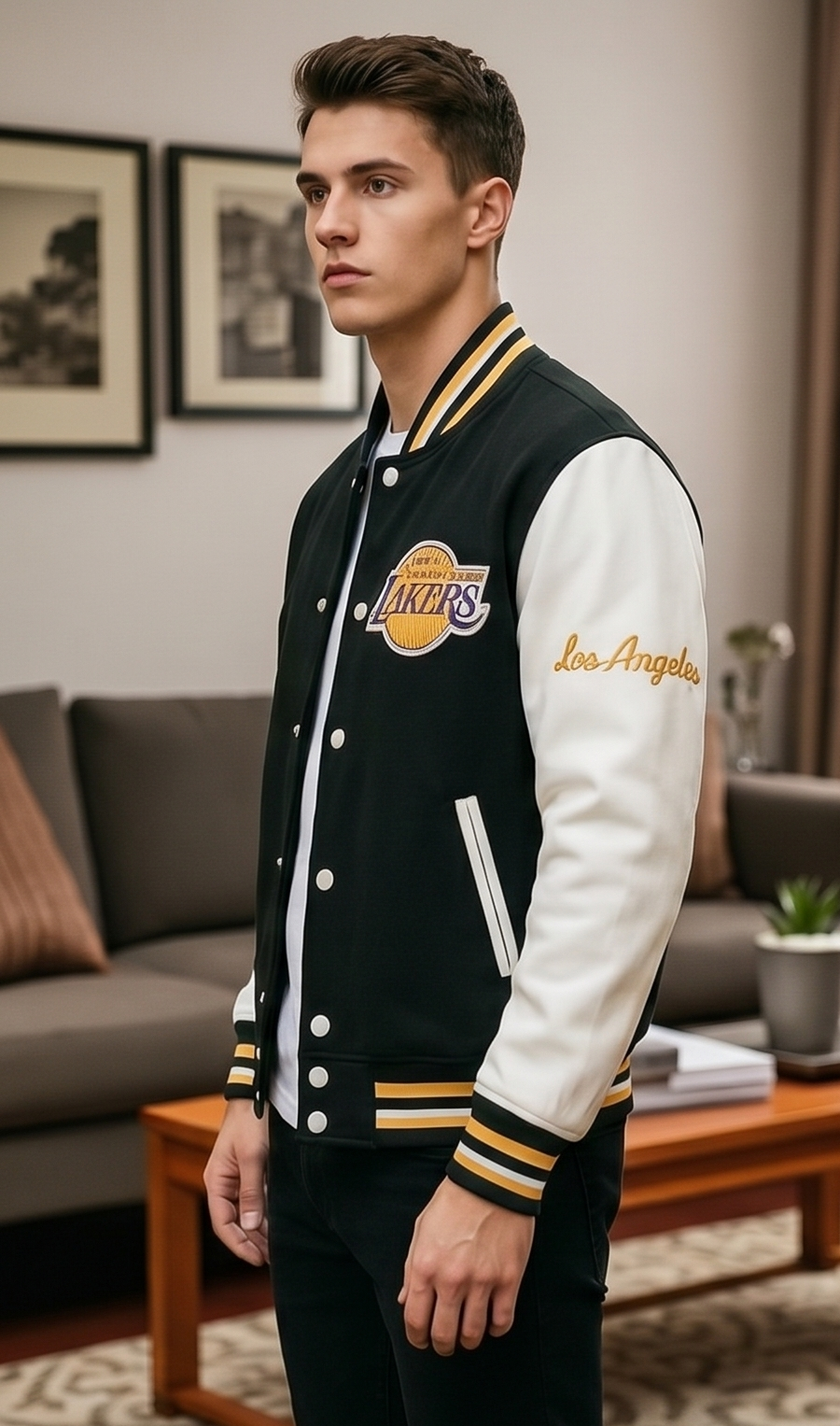 Midnight Court Baseball Jacket – Black & White