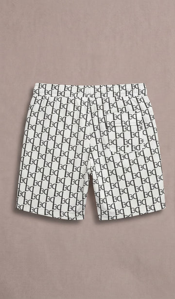 BB Monogram All-Over Logo Swim Shorts – White & Black