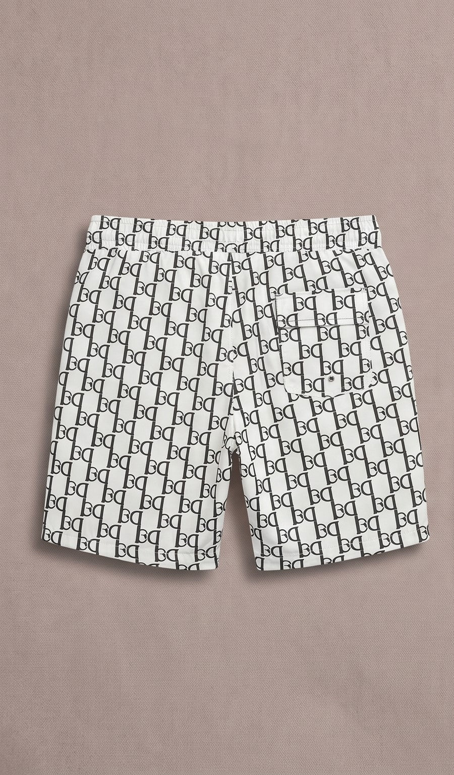 BB Monogram All-Over Logo Swim Shorts – White & Black