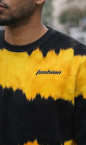 Yellow & Black Tie-Dye Crewneck Sweatshirt with Graphic Detail