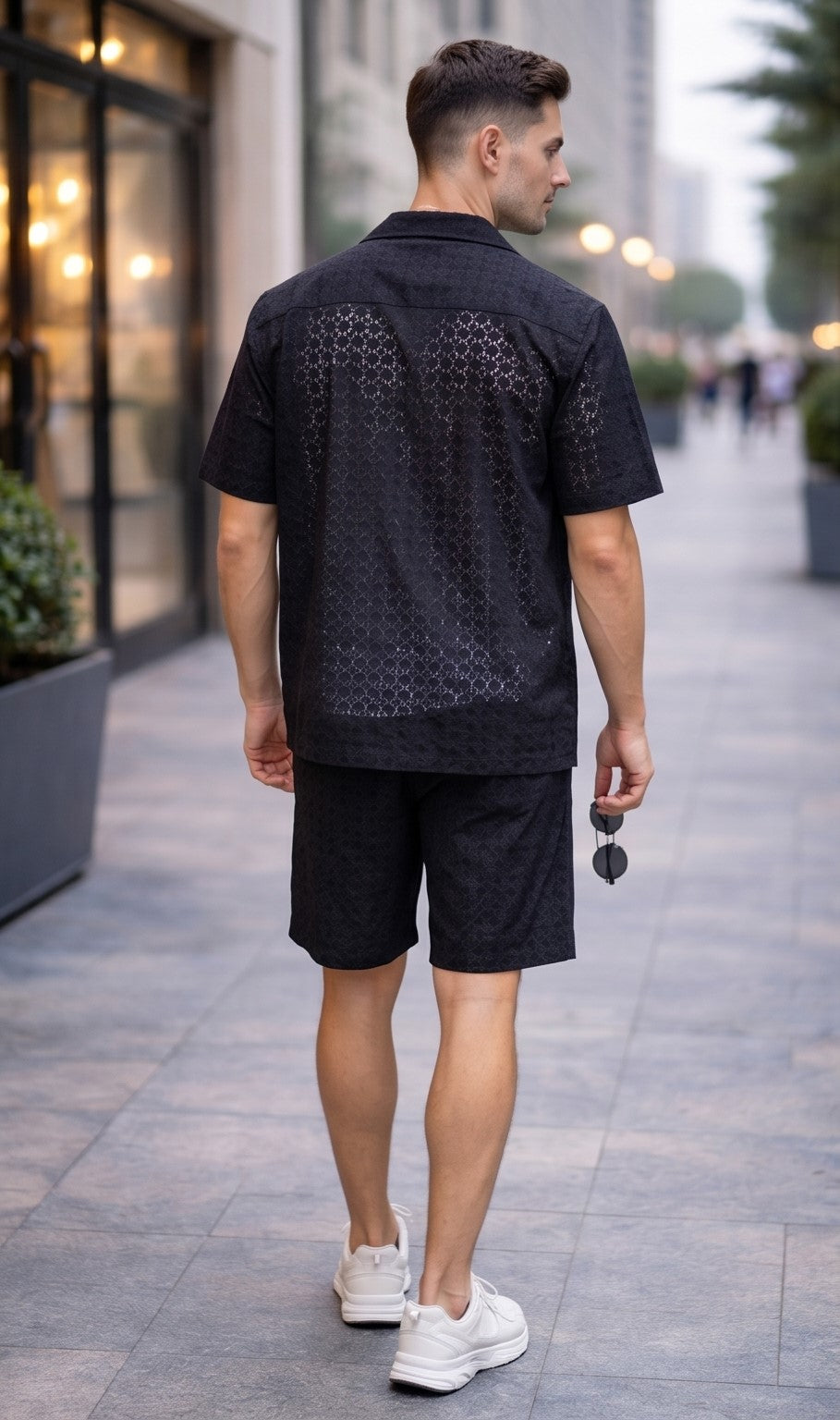 Textured Jacquard Resort Collar Shirt – Black