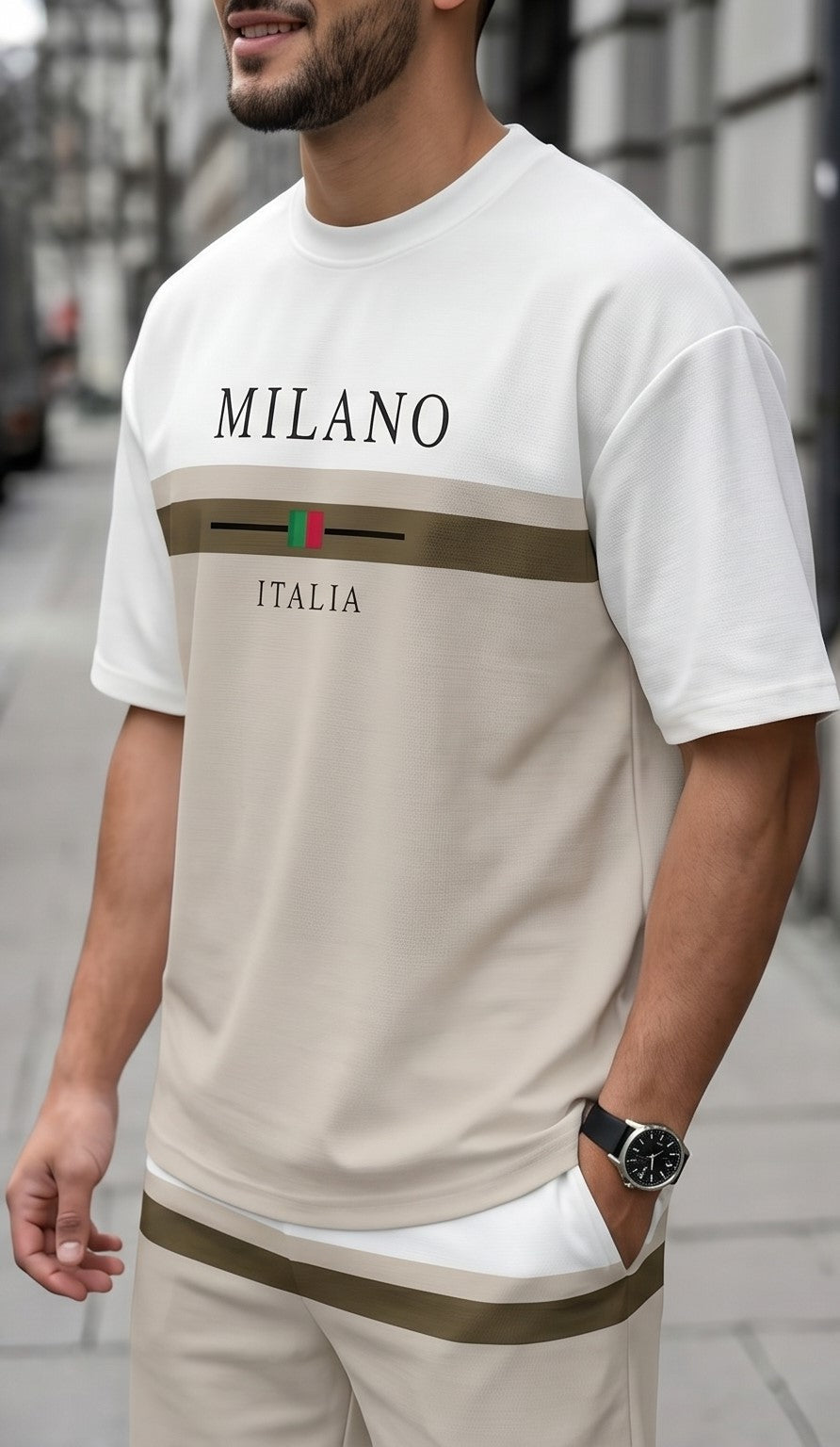 Milano Italia Graphic T-Shirt & Shorts Co-Ord Set – Casual Summer Fit