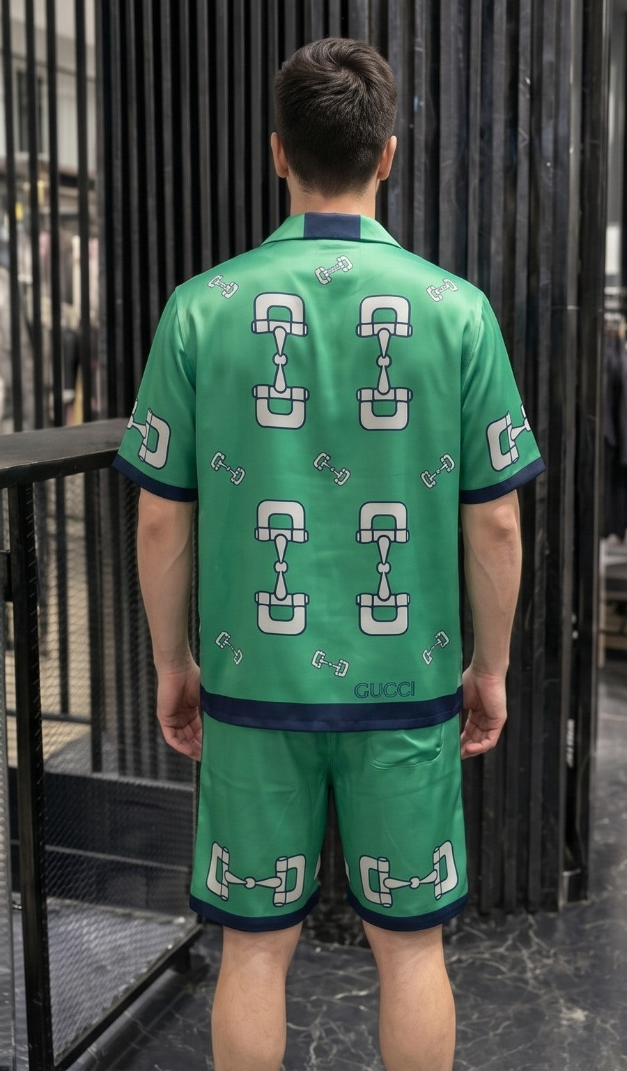 Horsebit Print Silk-Satin Shirt – Green