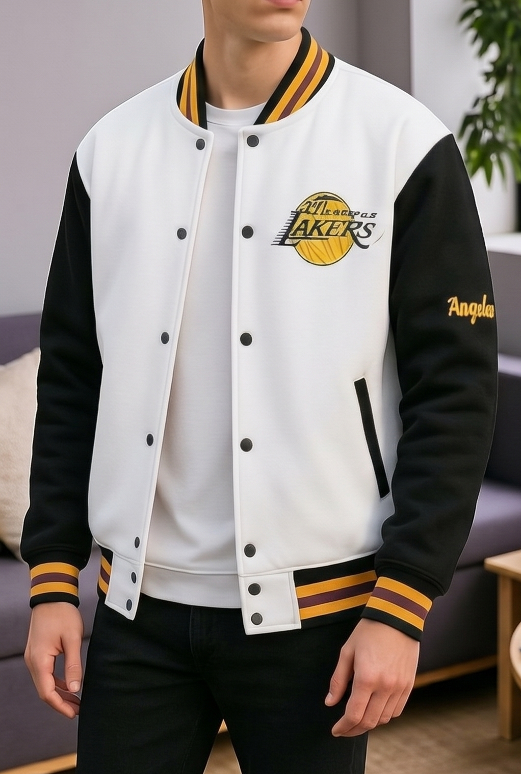 Midnight Court Baseball Jacket – Black & White