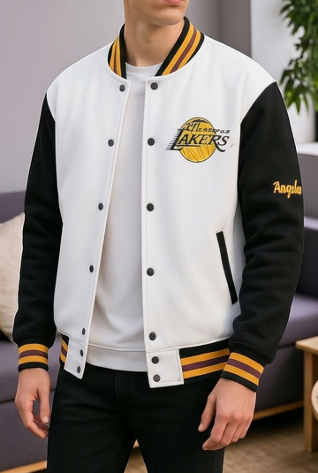 Midnight Court Baseball Jacket – Black & White