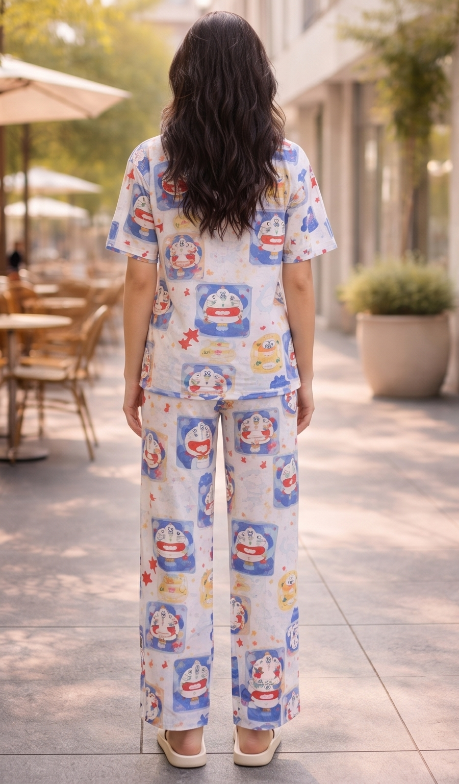 Classic Cartoon Pajama Set – White & Multi