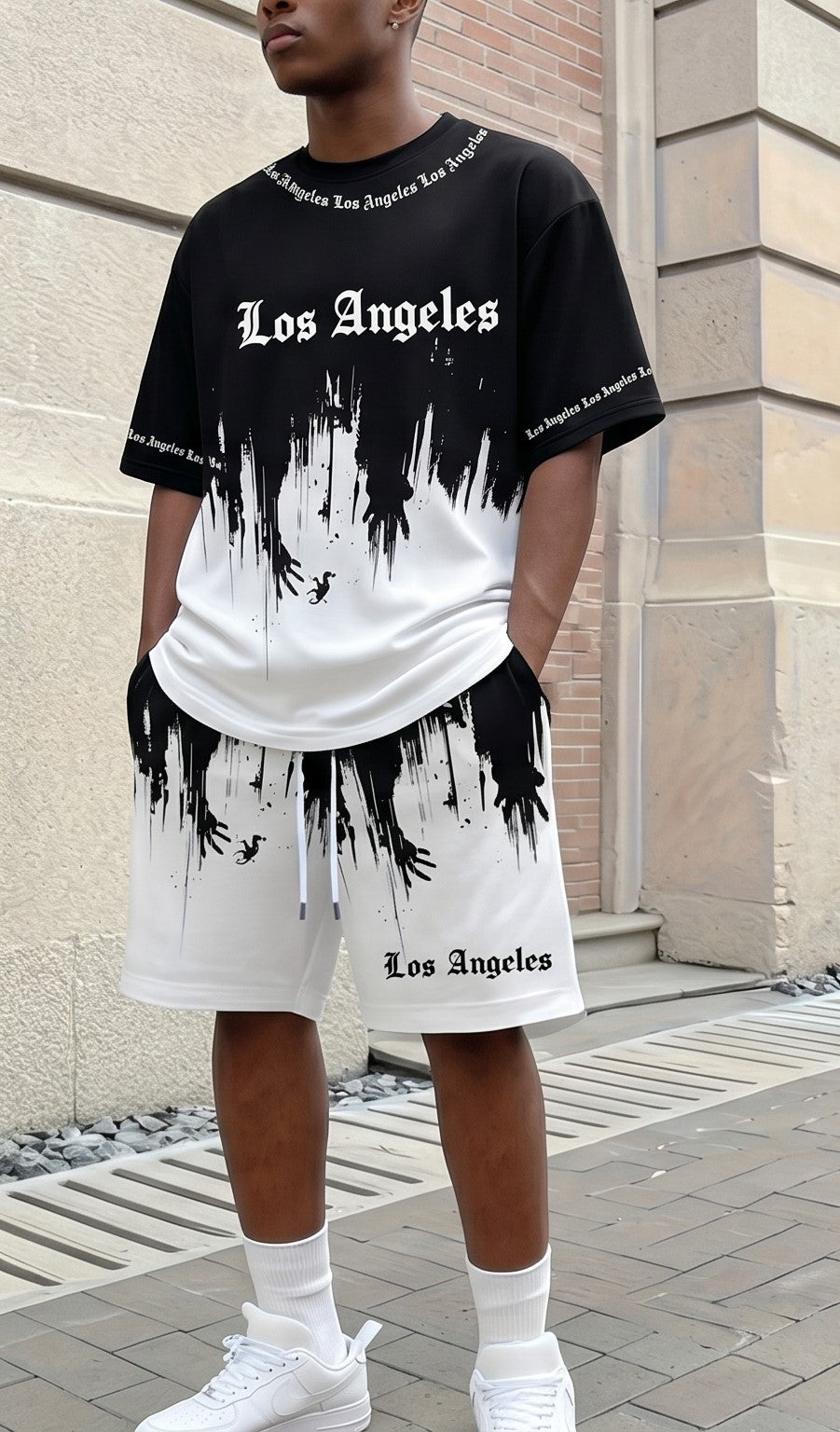 Los Angeles Splatter Graphic T-Shirt & Shorts Co-Ord Set – Summer Streetwear