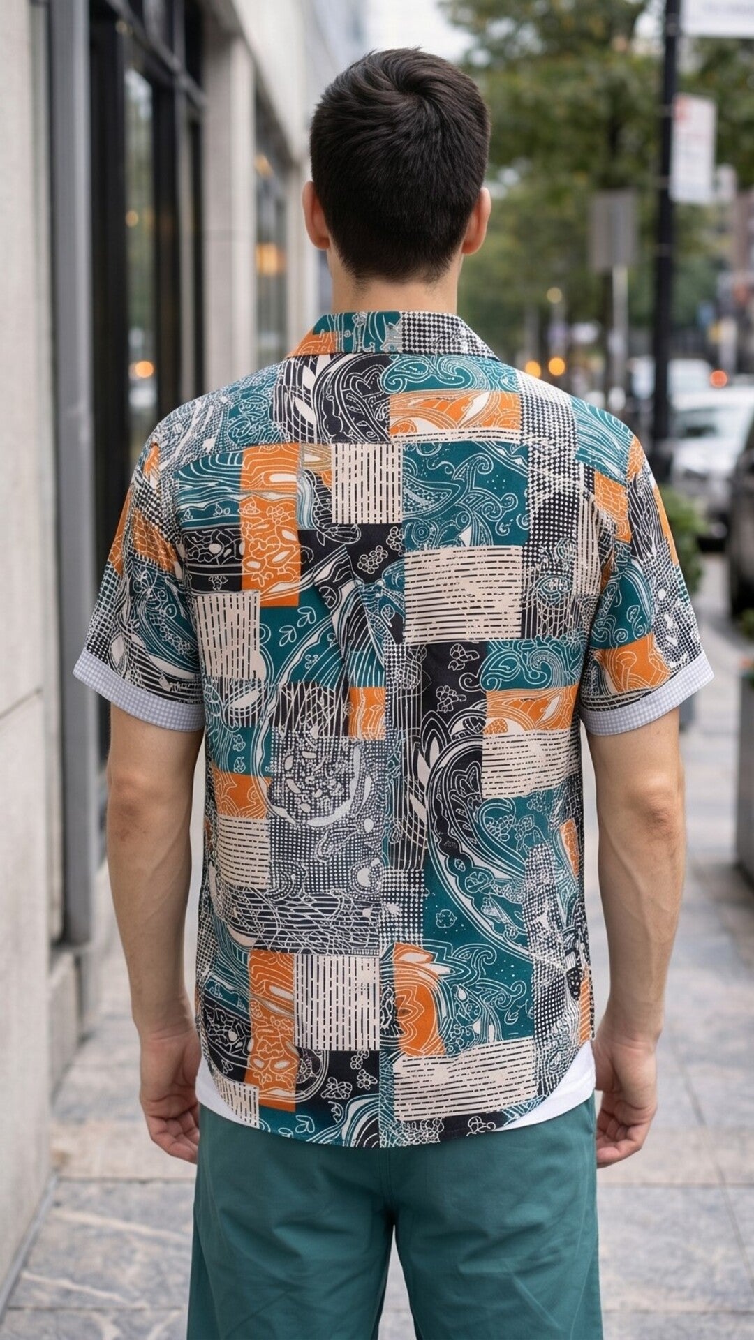 Patchwork Print Button-Front Short Sleeve Shirt – Multicolor Design