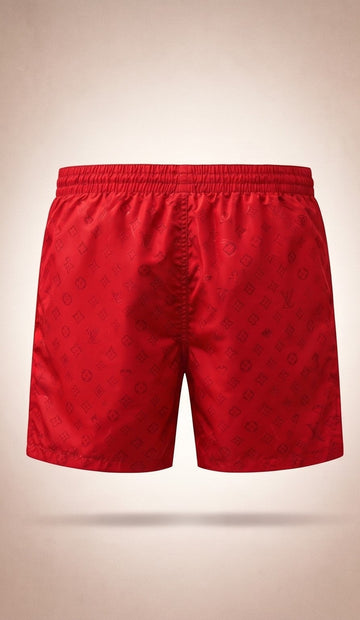 Monogram Jacquard Swim Shorts – Red with Drawstring Waist