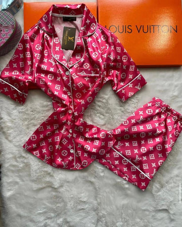 Pink Monogram Satin Pajama Set