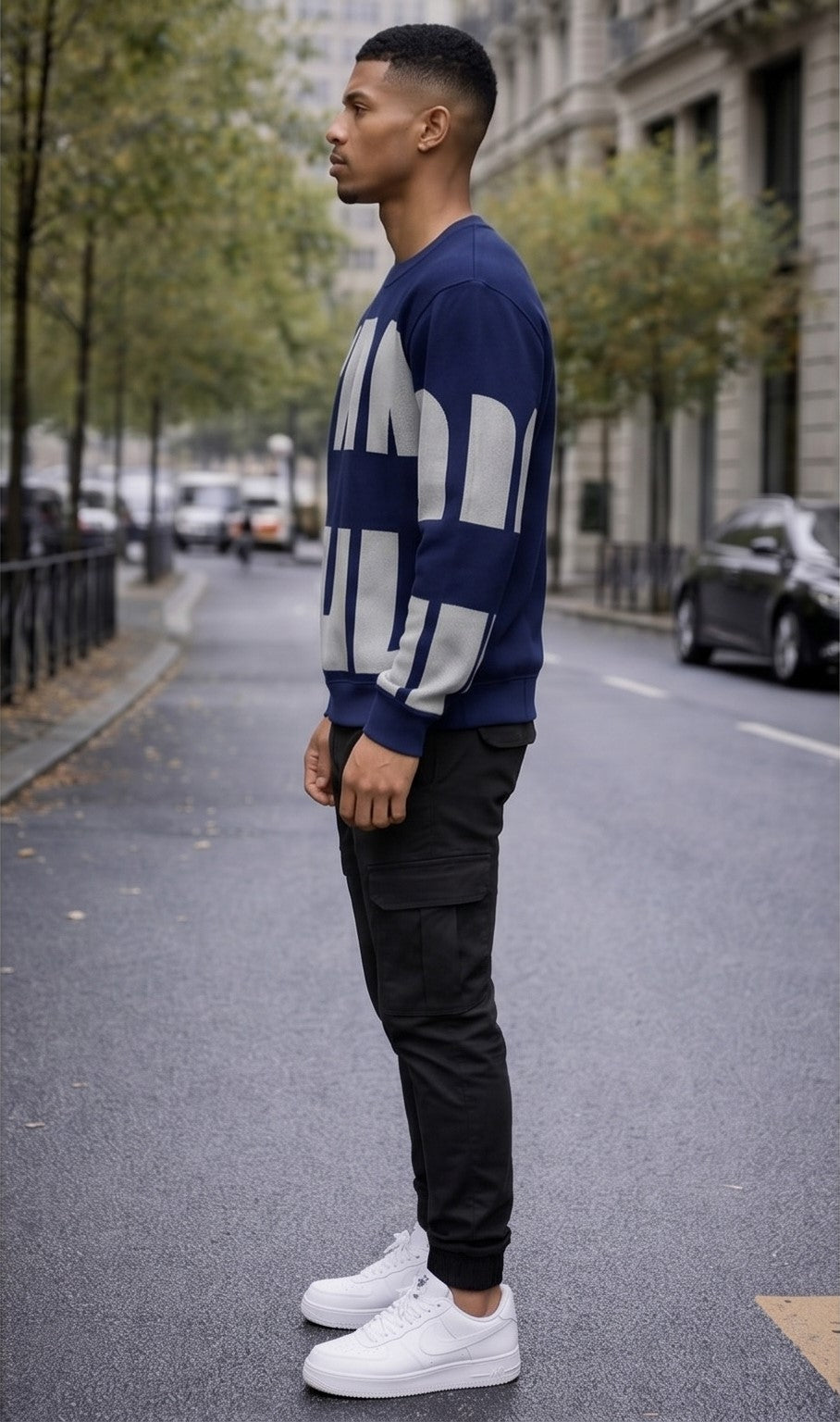 Urban Navy Typography Oversized Sweatshirt - Navy Blue
