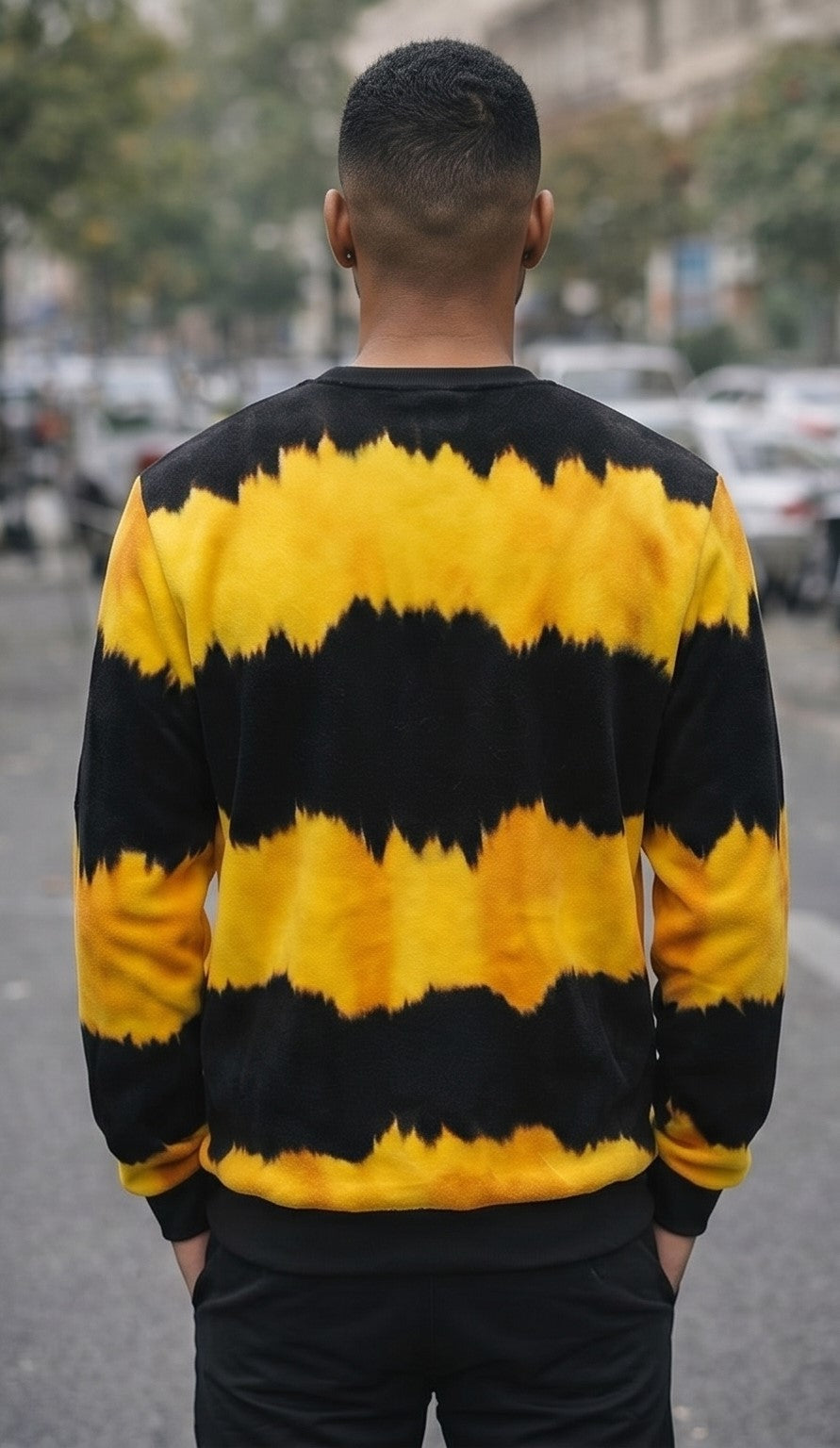 Yellow & Black Tie-Dye Crewneck Sweatshirt with Graphic Detail
