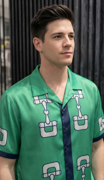 Horsebit Print Silk-Satin Shirt – Green