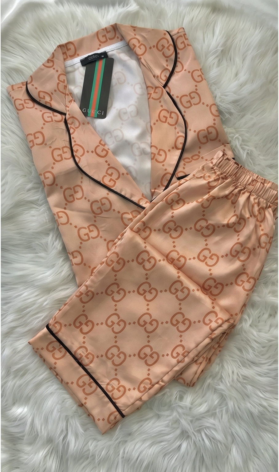 Amber Dune Monogram Satin Set - Beige & Orange