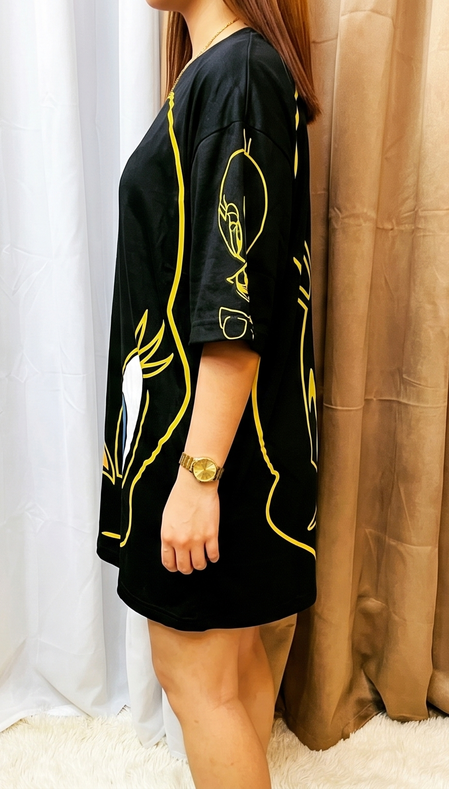 Midnight Cartoon Oversized Tee – Black