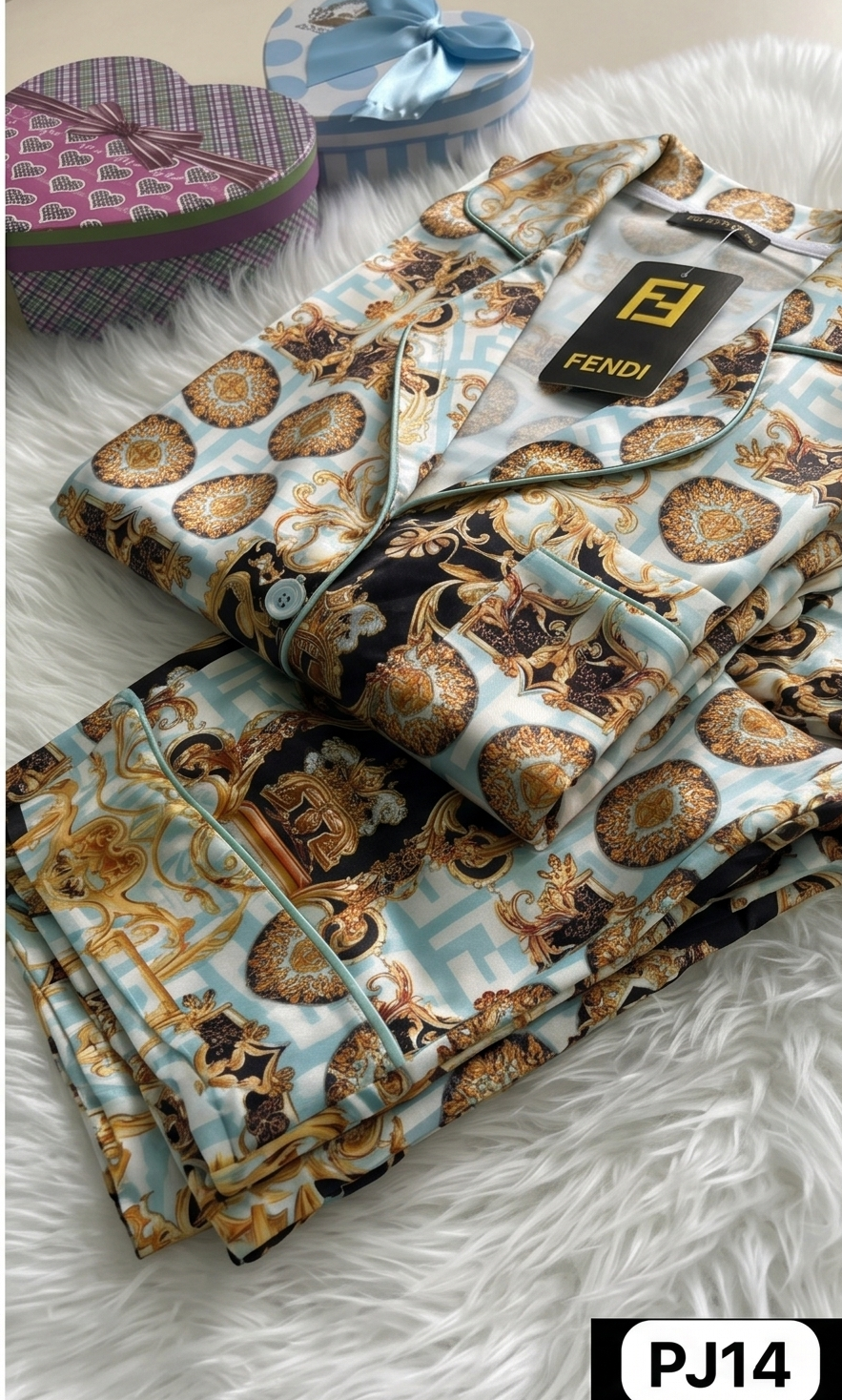 Azure Baroque Silk Pants - Blue, Gold & Black