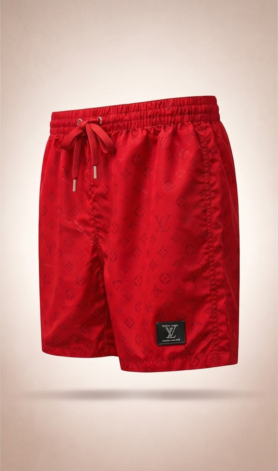 Monogram Jacquard Swim Shorts – Red with Drawstring Waist