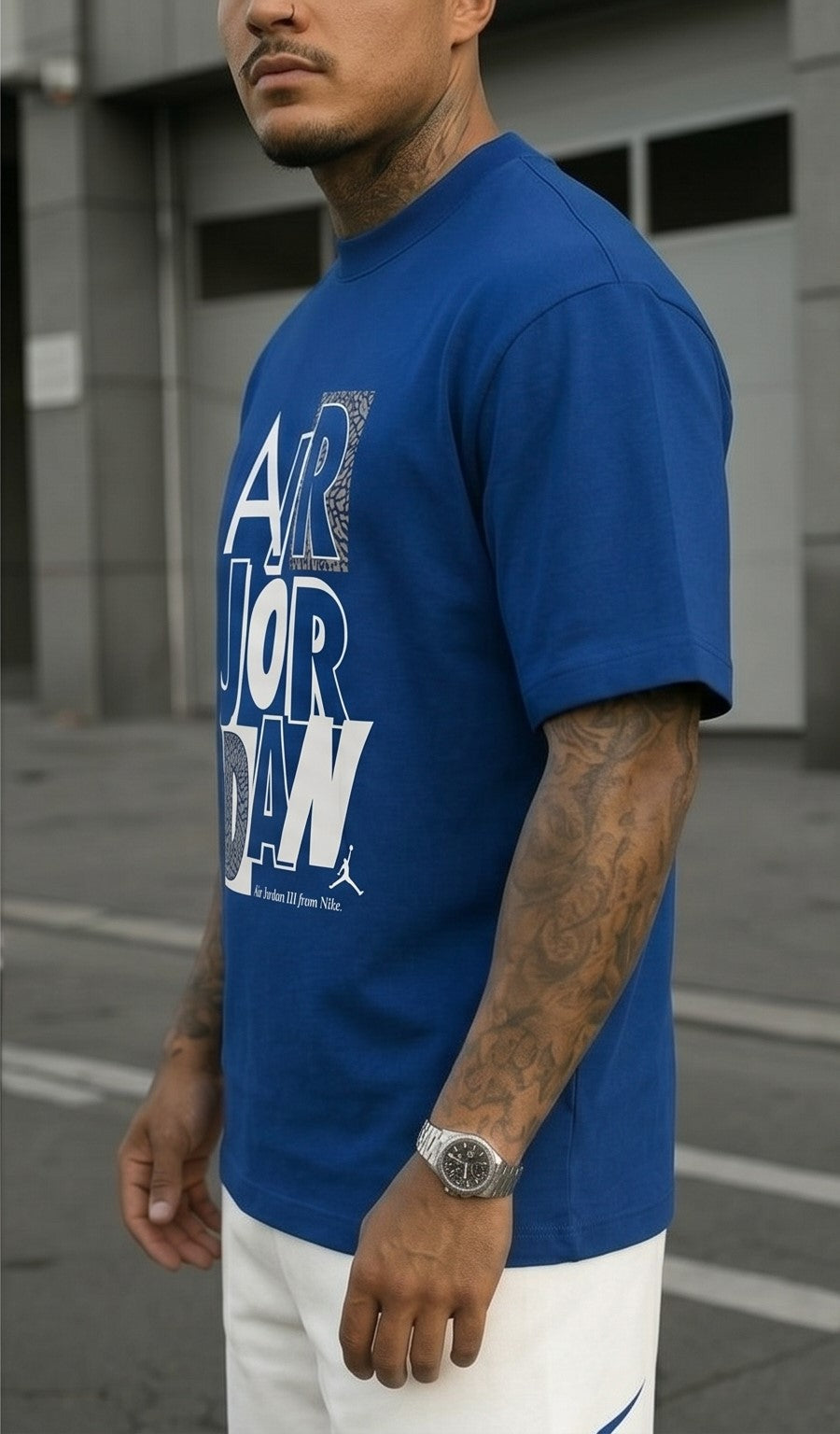Midnight Navy Graphic Crew Neck T-Shirt – “Air” Inspired Print with Elephant Detail