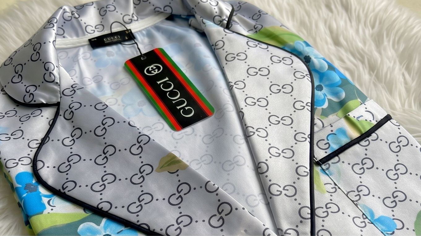 Royal Blue Monogram Silk Shirt - Blue & White