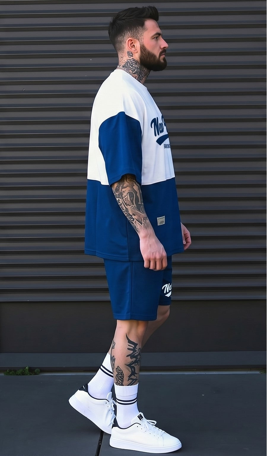 Brooklyn Graphic Sportswear T-Shirt & Shorts Set – Blue & White