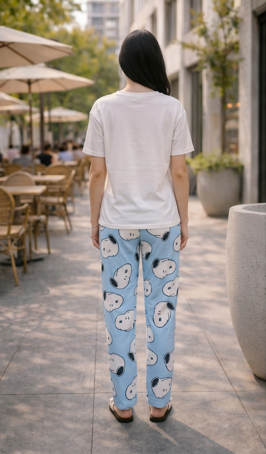 Sky Plush Cartoon Pajama Pants – Light Blue