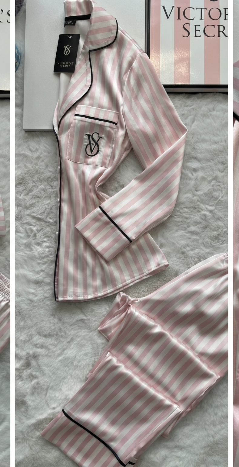 Blush Icon Stripe Satin Set - Pink