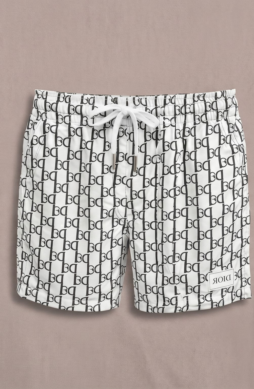 BB Monogram All-Over Logo Swim Shorts – White & Black