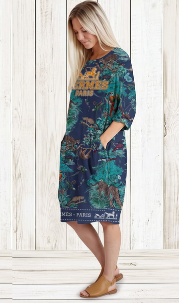 Azure Forest Lounge Dress – Blue Print