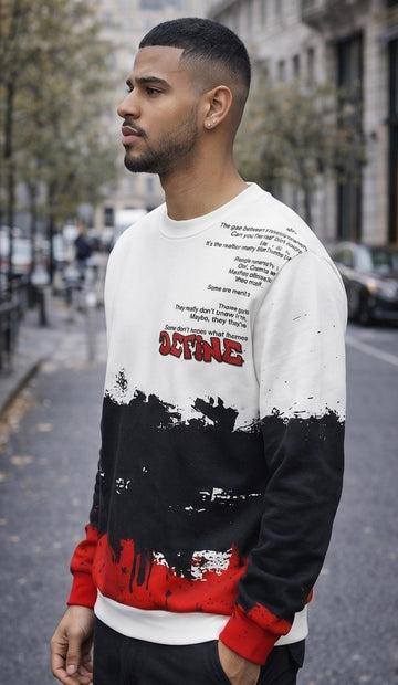 Red, Black & White Paint Splatter Graphic “DEFINE” Streetwear Sweatshirt