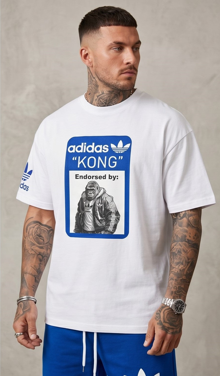White Gorilla Graphic Print Crew Neck T-Shirt – “KONG” Street Style