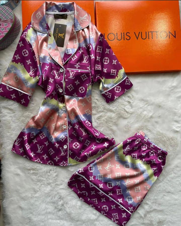 Multicolor Watercolor Satin Pajama Set