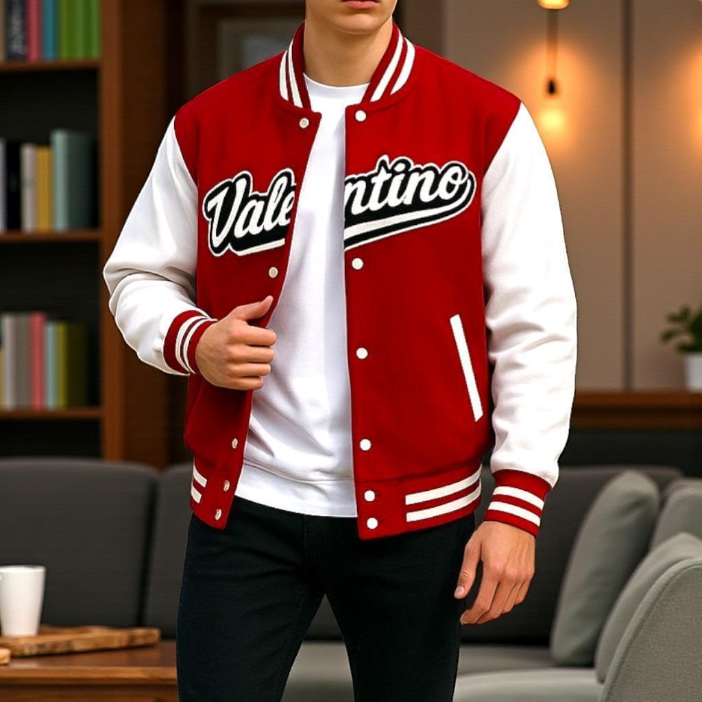 Crimson Classic Baseball Jacket – Red & White